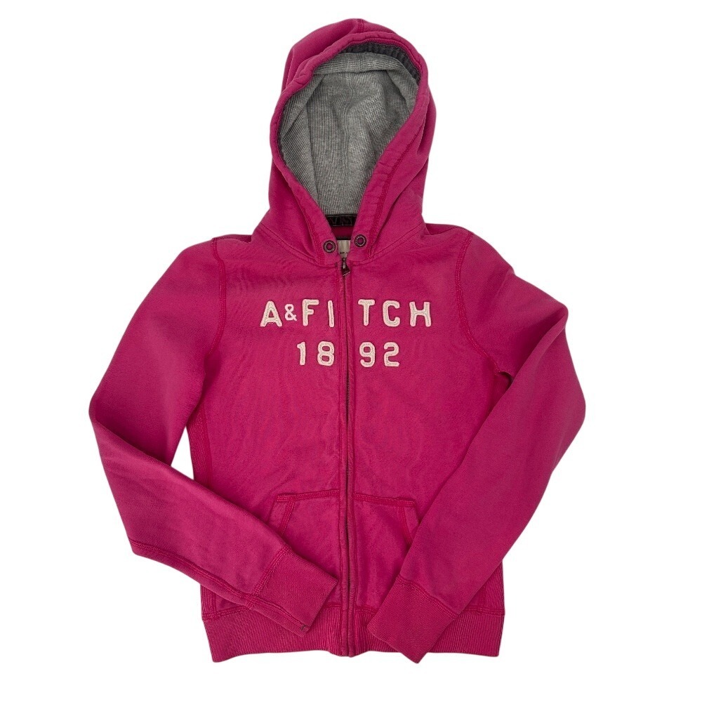 Abercrombie‎ Full Zip Hoodie Sweatshirt Comfy Casual Pink M Y2K Vtg Embroidered